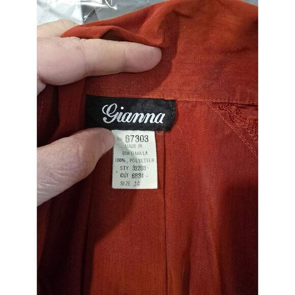 Womens Rust Button-Up Long-Sleeve Blouse Shirt W/ Chest Pocket & Back Pleat - Picture 8 of 10